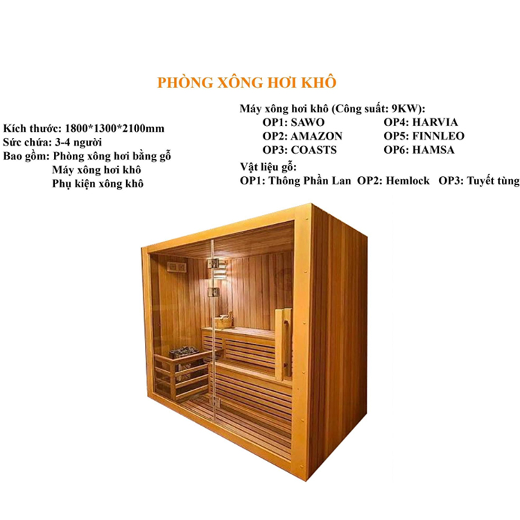 phòng xông hơi khô hg1813 1800x1300x2100mm phòng xông hơi khô hg1813 1800x1300x2100mm